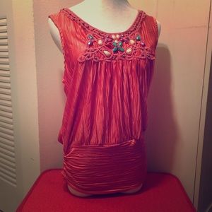 Moa Moa Gorgeous Beaded Tank in Orange